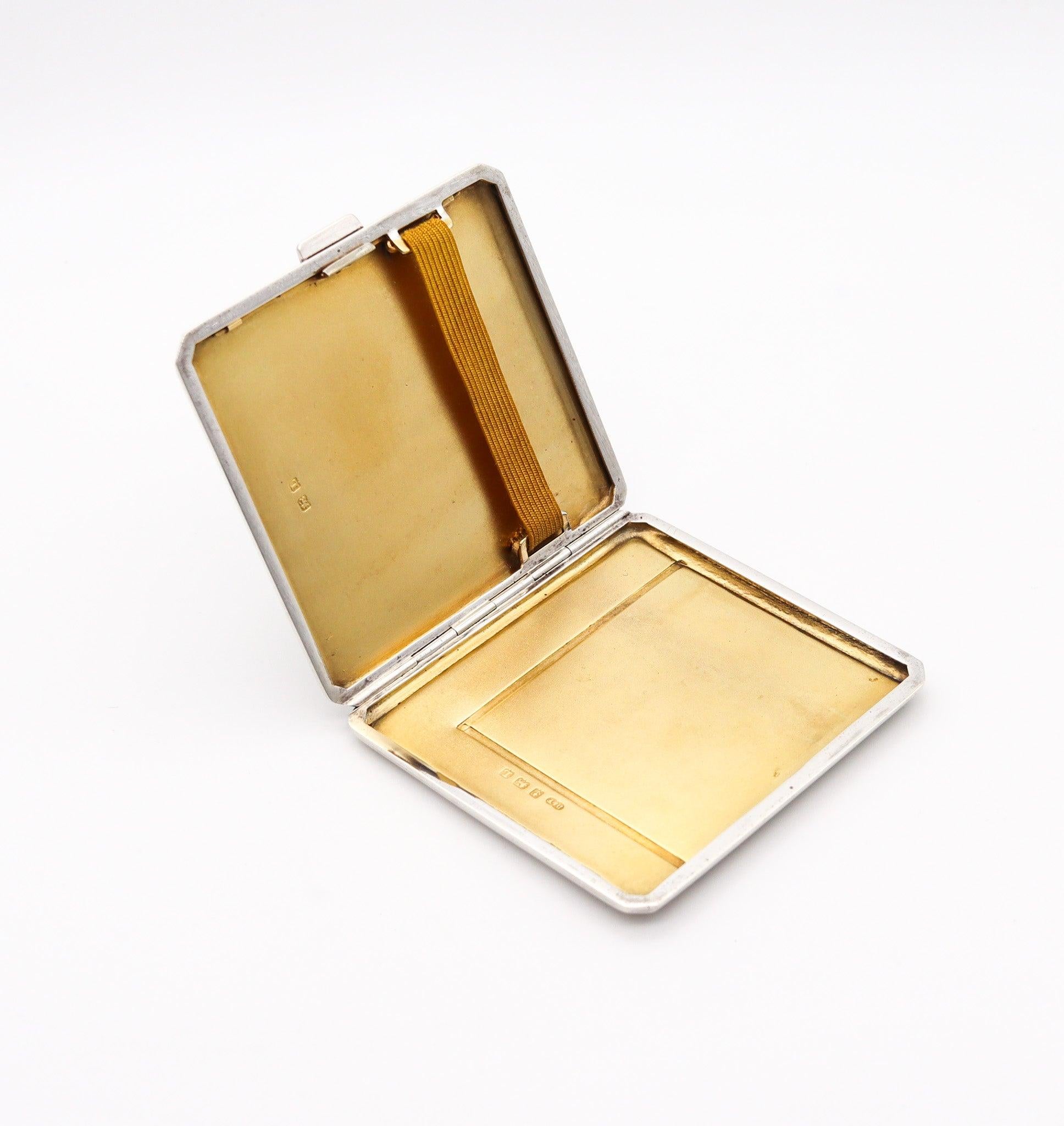 DEAKIN & FRANCIS 1935 Caja de esmalte verde guilloché de Birmingham en plata de ley 925 en Excelente estado para la venta en Miami, FL