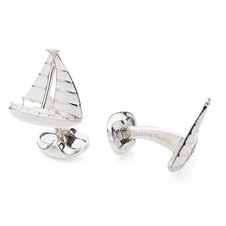 Women's or Men's Deakin & Francis 1st Dibs Exclusive Sterling Silver White Enamel Yacht Cufflinks For Sale