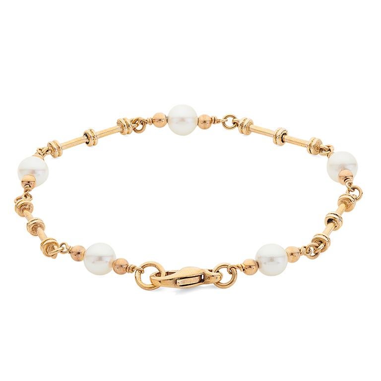Contemporary Deakin & Francis 9 Karat Gold Cultured Pearl Dumbbell Link Bracelet For Sale