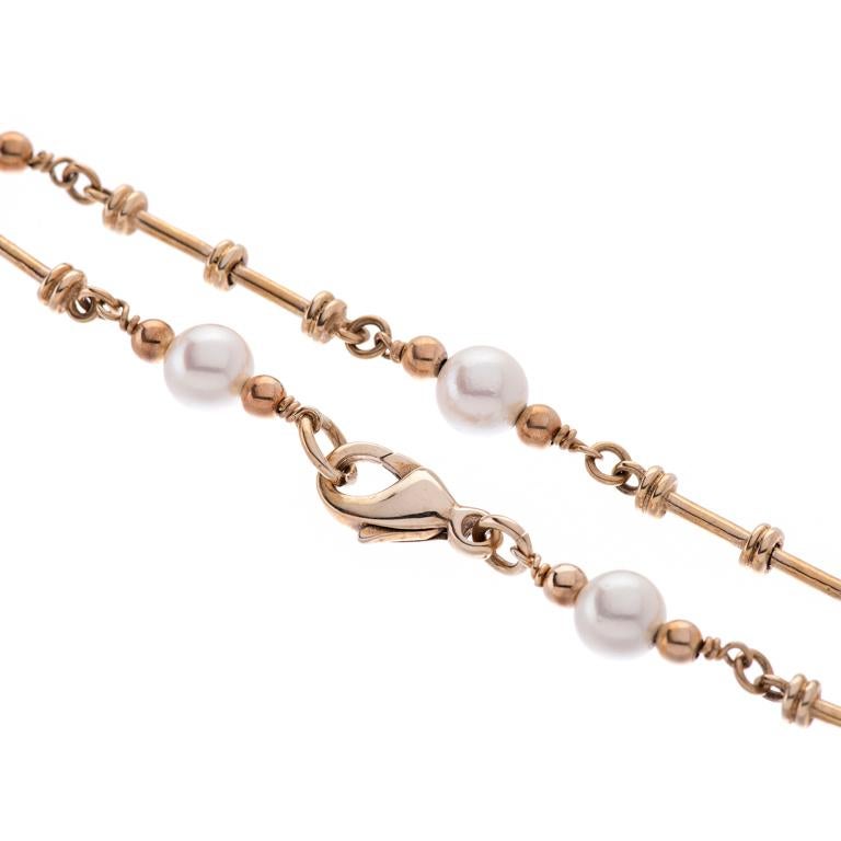 Round Cut Deakin & Francis 9 Karat Gold Cultured Pearl Dumbbell Link Bracelet