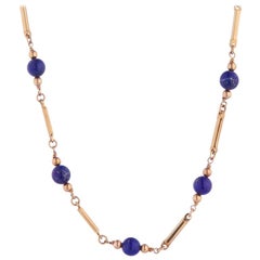 Deakin & Francis 9 Karat Gold Lapis Lazuli Bead Necklace