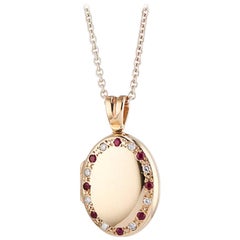 Deakin & Francis 9 Karat Yellow Gold Ruby and Diamond Set Locket