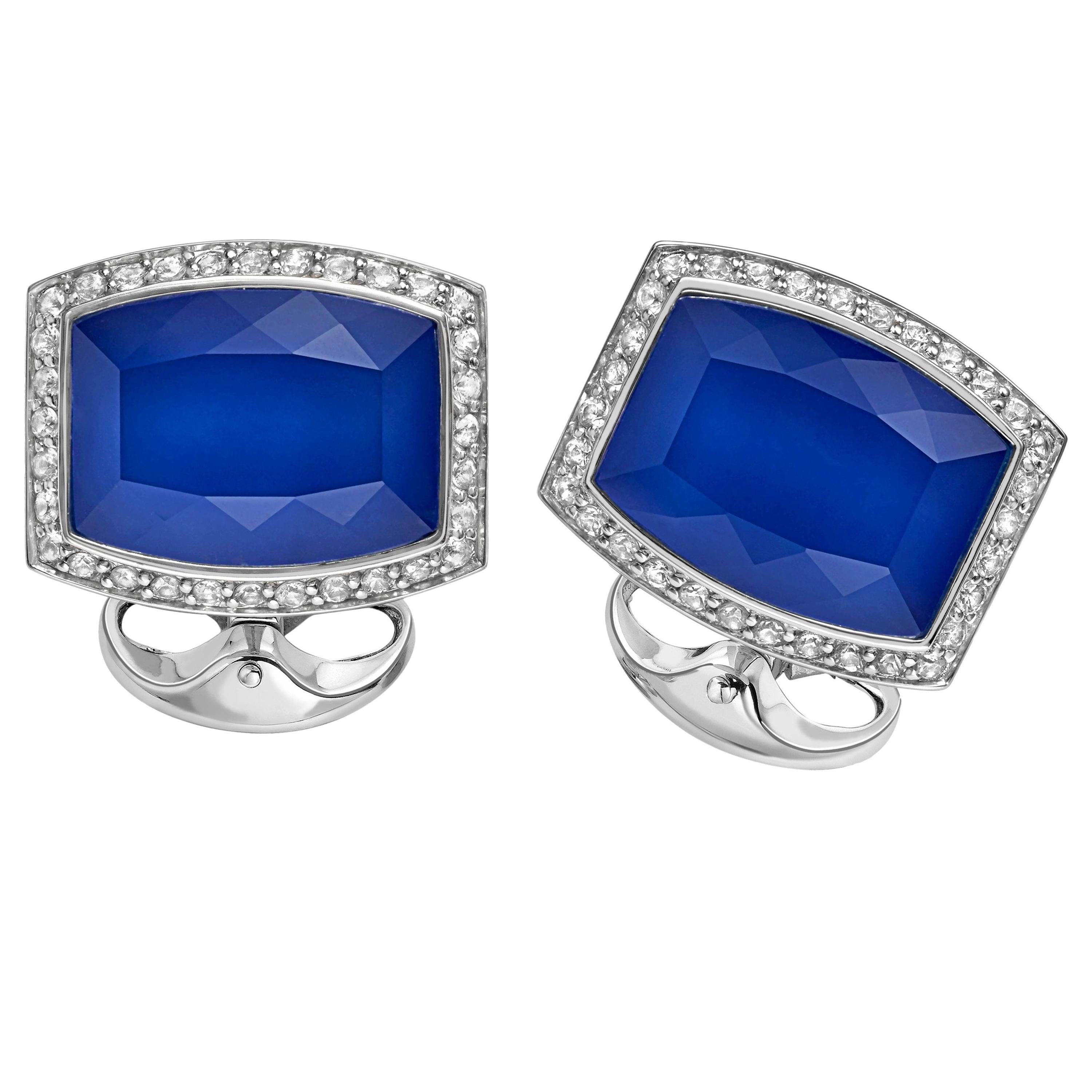 Deakin & Francis Barrel Shaped White Sapphire and Silver Cufflinks For Sale