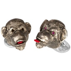 Deakin & Francis Cheeky Monkey Blackened Silver Ruby Cufflinks