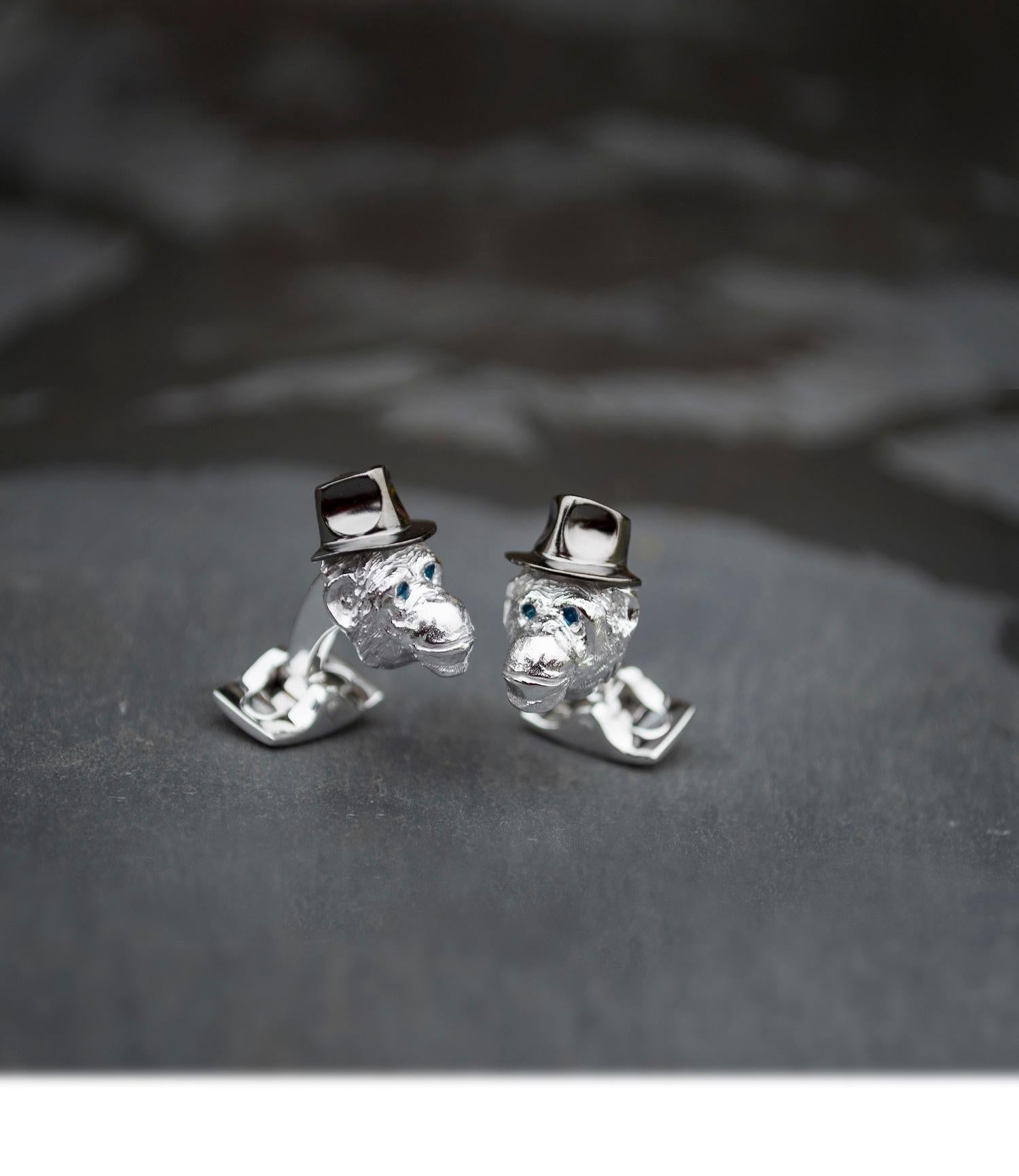 DEAKIN & FRANCIS, Piccadilly Arcade, London

Liven up your outfit with these characterful chimpanzee cufflinks. With a groovy satin finish black rhodium hat, detailed face and hand enamelled eyes, these cufflinks are sure to have you monkeying