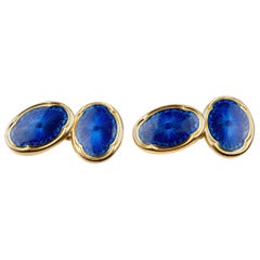 Deakin & Francis Cufflinks in 18 Carat Gold and Blue Enamel, English 1909