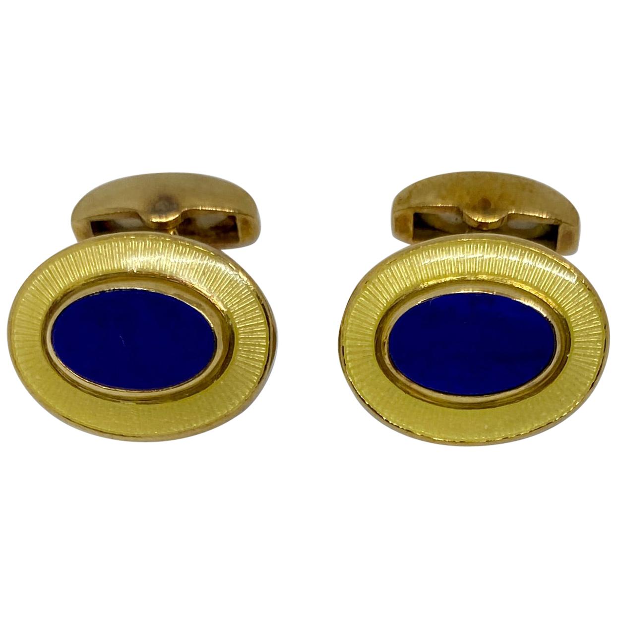 Deakin & Francis Cufflinks in 18 Karat Yellow Gold with Inset Lapis and Enamel