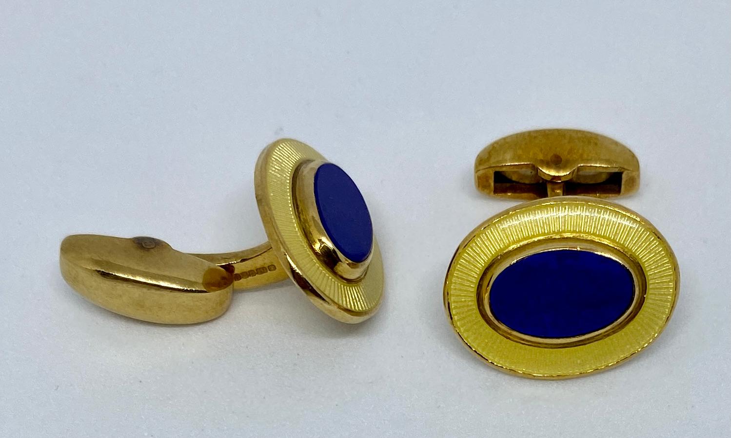Contemporary Deakin & Francis Cufflinks in 18 Karat Yellow Gold with Inset Lapis and Enamel