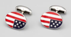 Deakin & Francis Enamel and 18 Karat White Gold American Flag Cufflinks