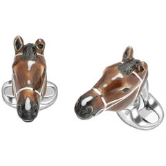 Deakin & Francis Enamel Silver Horse Head Cufflinks
