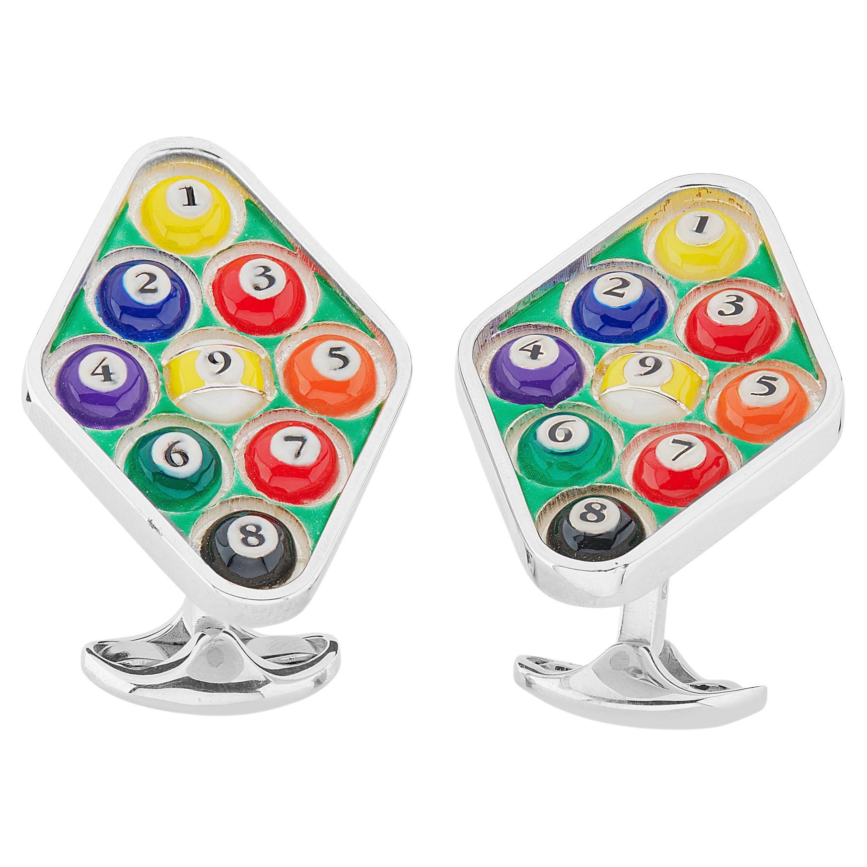 Deakin & Francis Exclusive Sterling Silver and Enamel Pool Table Cufflinks For Sale
