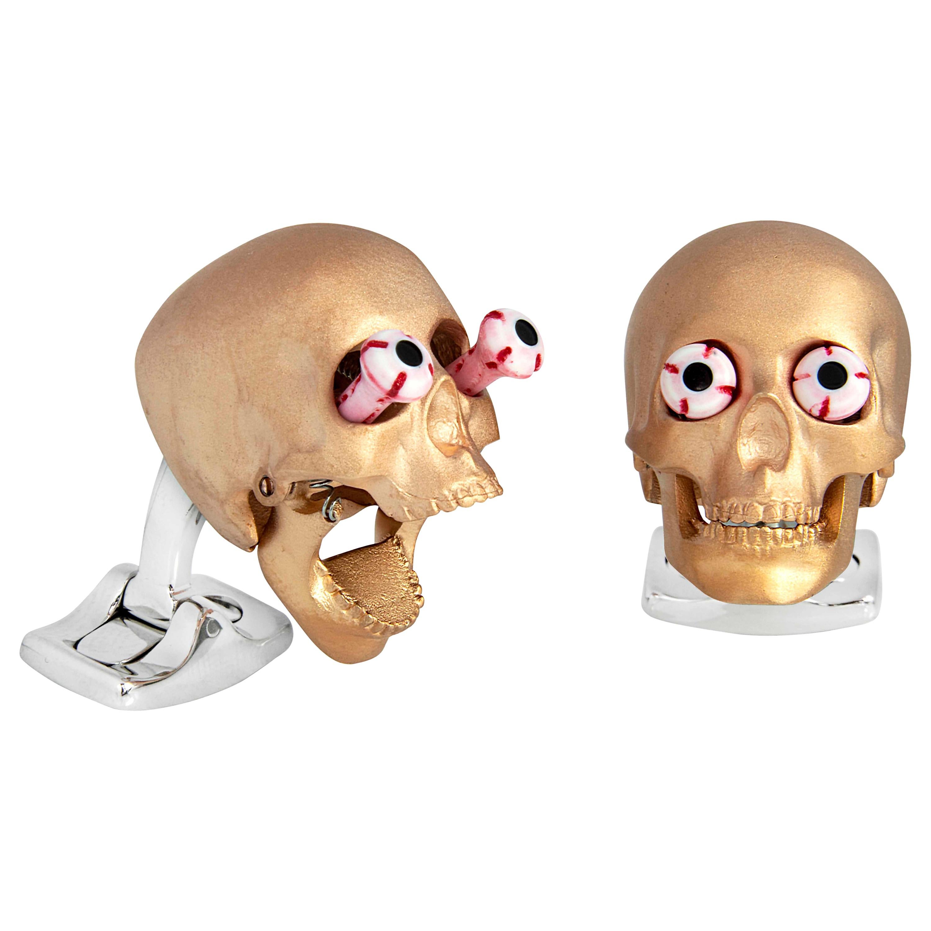 Deakin & Francis Eye Popping Skull Cufflinks in Rose Gold Finish For Sale