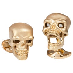 Deakin & Francis Gold Plated Sterling Silver Skull Cufflinks with Diamond Eyes