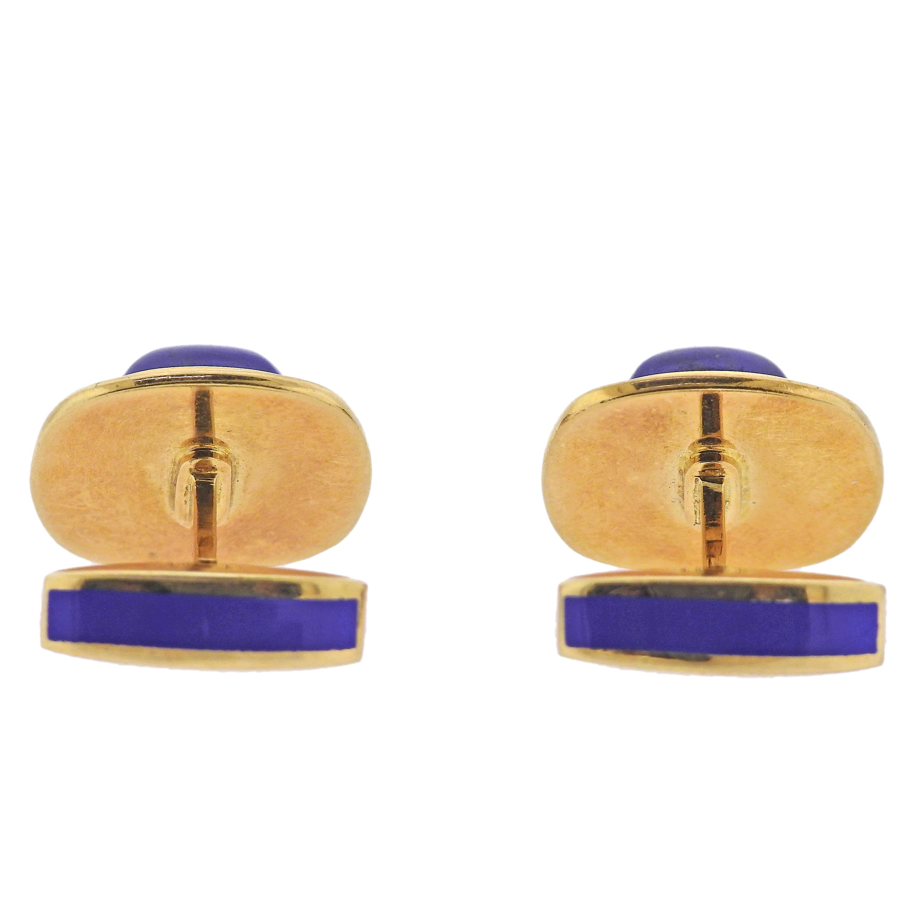 Men's Deakin & Francis Lapis Enamel Gold Cufflinks For Sale