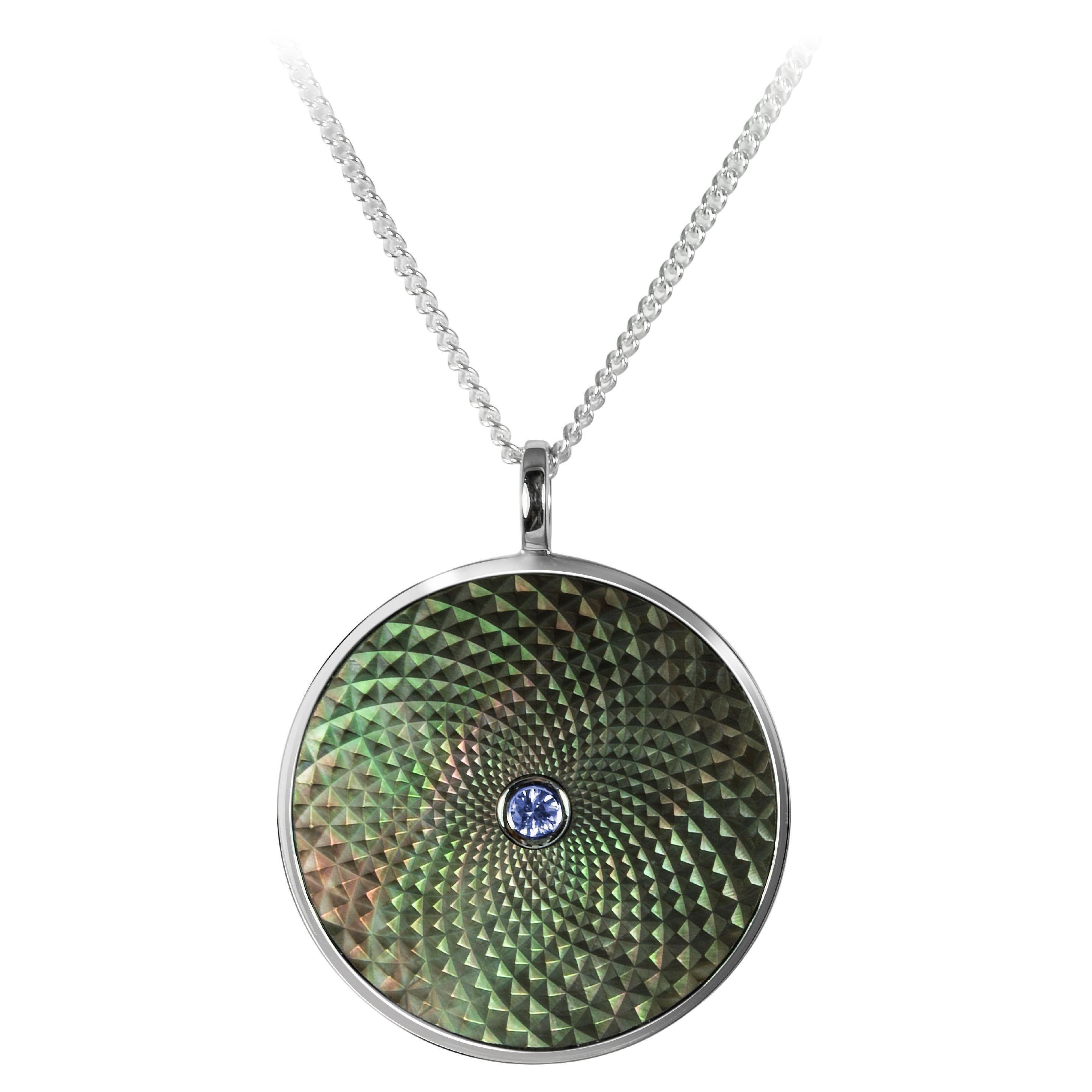Deakin & Francis Large Pendant with Grey Mother-of-Pearl and Blue Sapphire