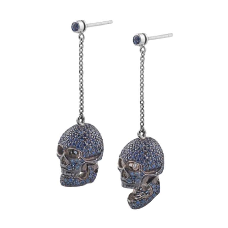 Deakin & Francis Pair of 18 Karat Gold Pave Set Sapphire Skull Earrings