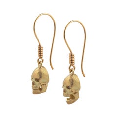 Deakin & Francis Pair of 18 Karat Gold Skull Earrings with Diamond Eyes
