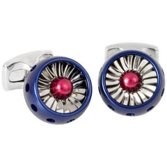 Deakin & Francis Royal Red and Blue Jet Turbine Engine Cufflinks