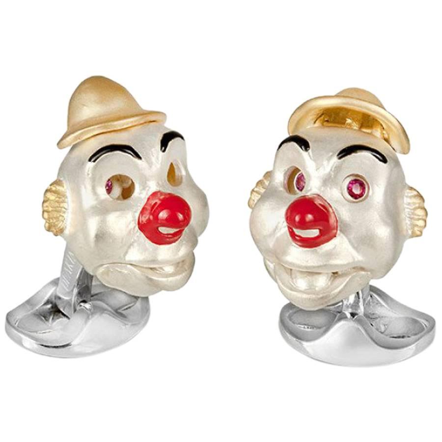 Deakin & Francis Ruby Silver Enamel Clown Cufflinks For Sale
