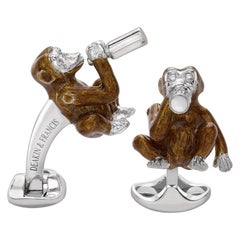 Deakin & Francis Silver and Brown Enamel Drinking Monkey Cufflinks