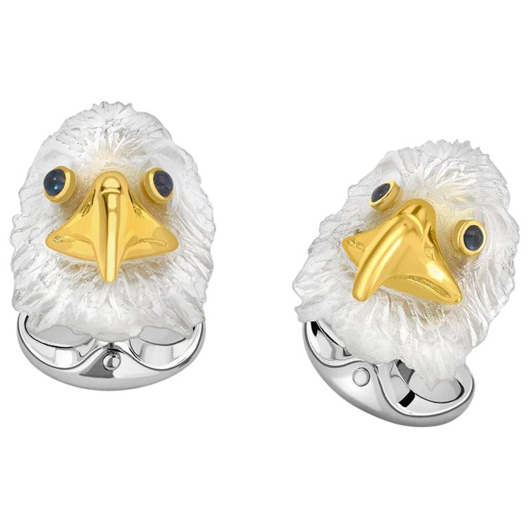 Deakin & Francis Silver and Carved Rock Crystal Bald Eagle Cufflinks For Sale
