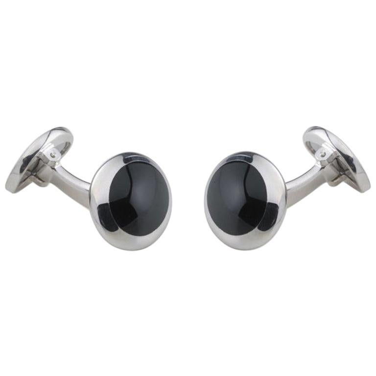 Deakin & Francis Silver and Onyx Oval Cufflinks For Sale