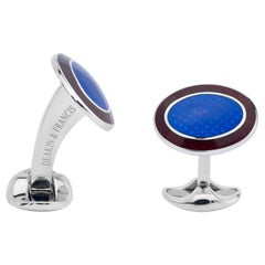 Deakin & Francis Silver Maroon and Royal Blue Patterned Enamel Cufflinks