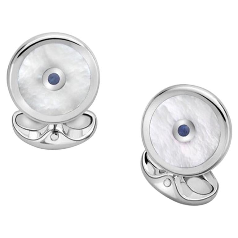 Deakin & Francis Silver Mother of Pearl and Sapphire Cufflinks