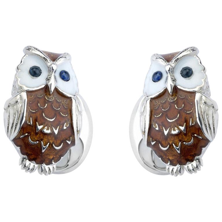 Deakin & Francis Silver Owl Cufflinks For Sale