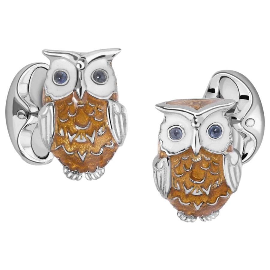 Deakin & Francis Silver Sapphire Enamel Owl Cufflinks