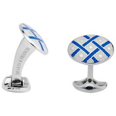 Deakin & Francis Silver White and Royal Blue Enamel Patterned Cufflinks