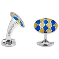 Deakin & Francis Silver Yellow and Royal Blue Enamel Wave Cufflinks