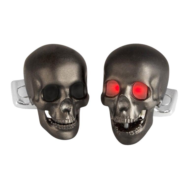 Deakin & Francis Skull Cufflinks with LED Eyes in Matte Black