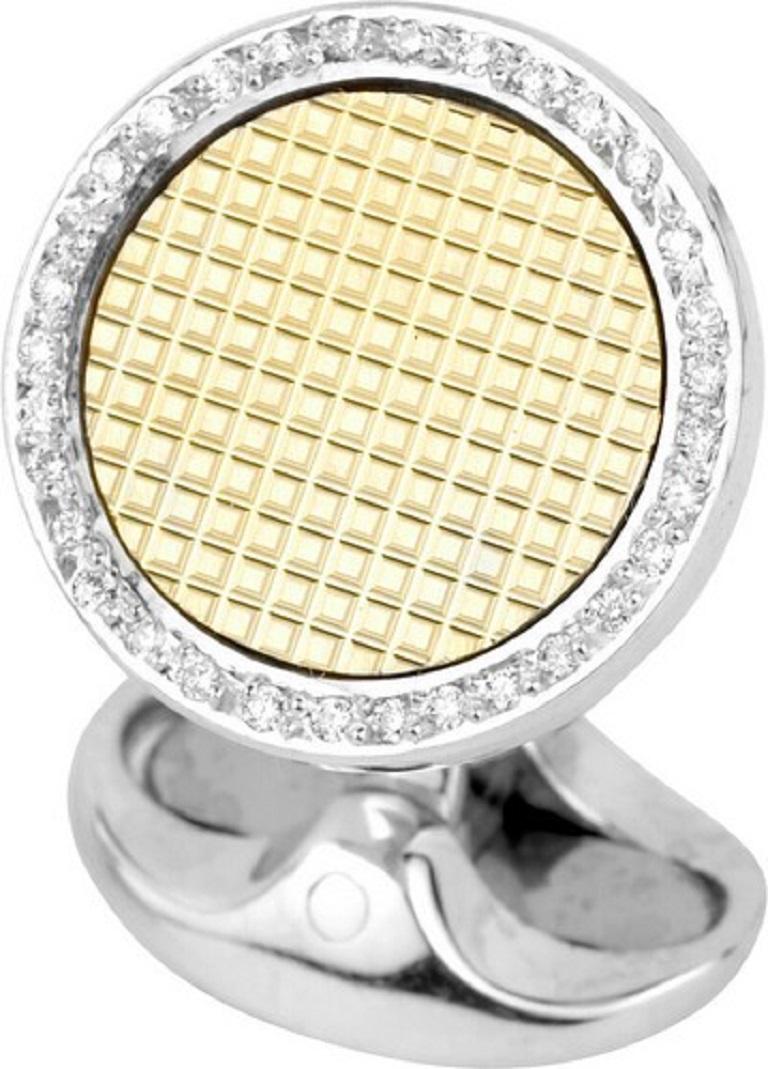 DEAKIN & FRANCIS, Piccadilly Arcade, London

The mix of luxurious yellow gold, sterling silver and intricate diamonds give the most stunning look – and that’s exactly what you can expect with this pair of cufflinks. Made from the finest 18kt yellow