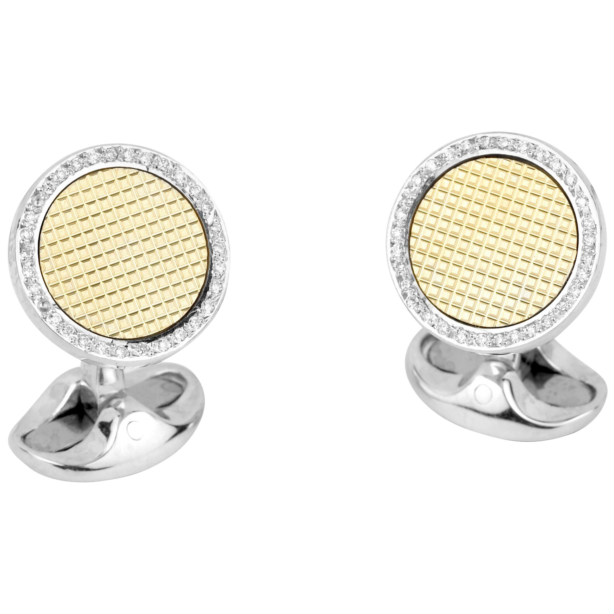 Deakin & Francis Sterling Silver and 18k Gold Cufflinks with Diamond Boarder