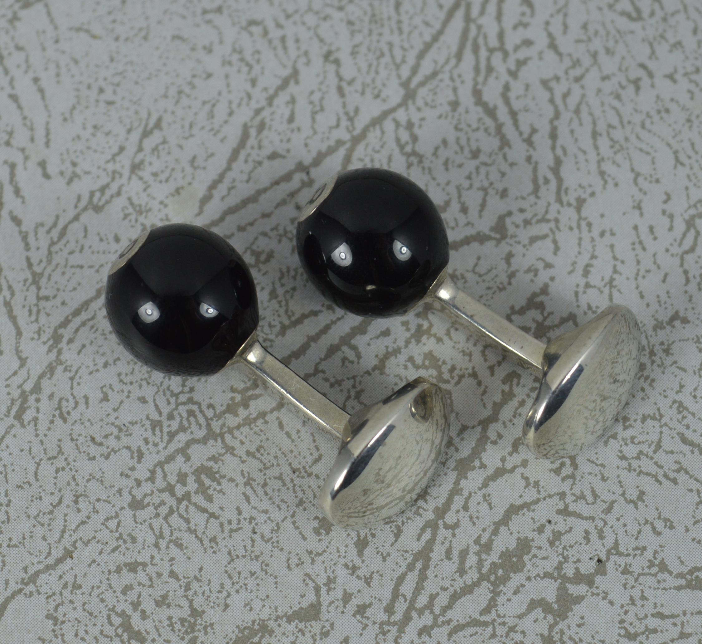 Contemporary Deakin & Francis Sterling Silver and Enamel 8 Ball Pool Cufflinks