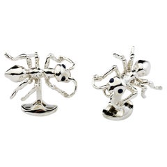 Deakin & Francis Sterling Silver Ant Cufflinks with Sapphire Eyes