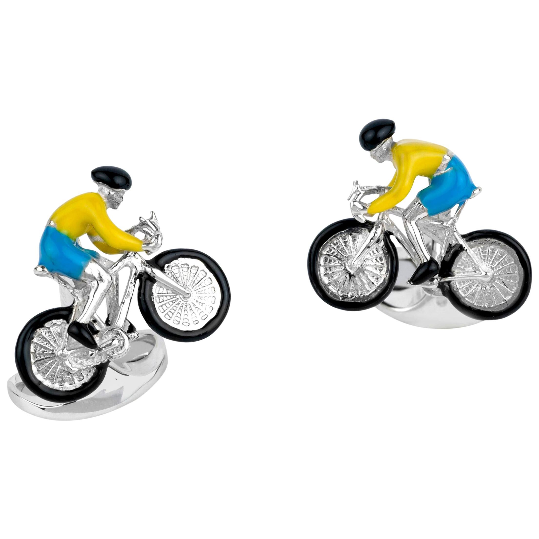 Deakin & Francis Sterling Silver Bike and Rider Cufflinks For Sale