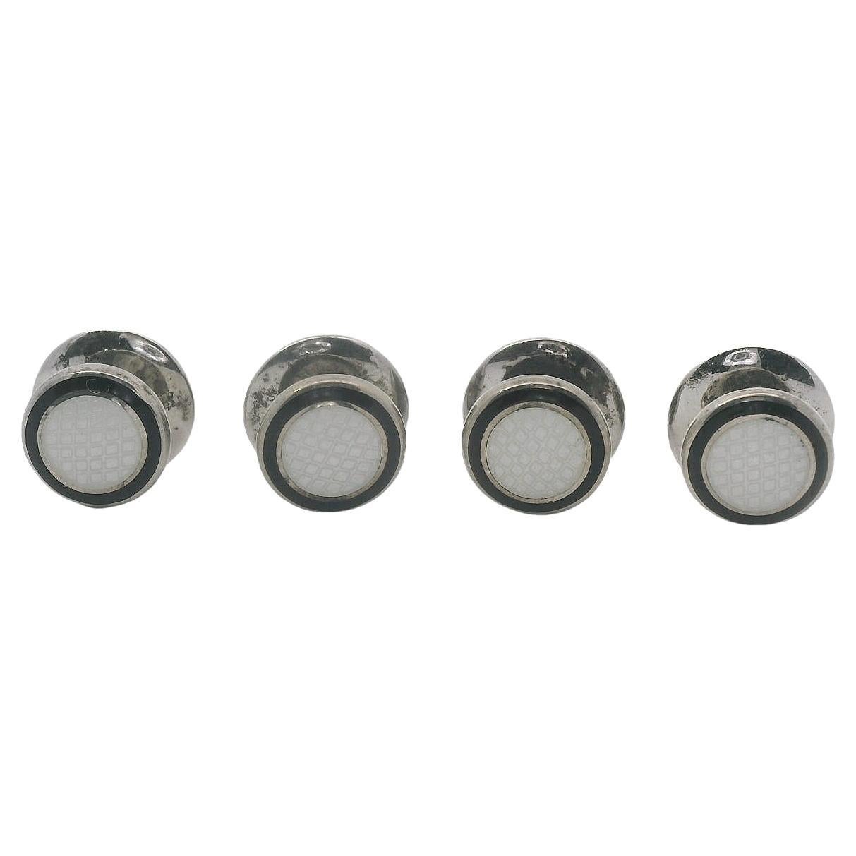 Deakin & Francis Sterling Silver Black and White Enamel Dress Stud Set