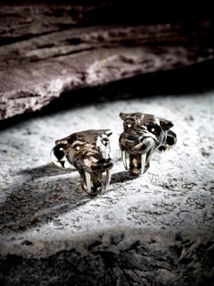 Deakin & Francis Sterling Silver Black Saber-Tooth Tiger Cufflinks