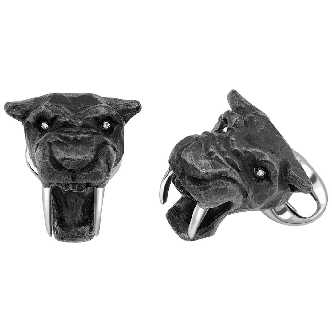 Deakin & Francis Sterling Silver Black Saber-Tooth Tiger Cufflinks For Sale