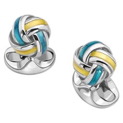 Deakin & Francis Sterling Silver Blue and Yellow Enamel Knot Cufflinks