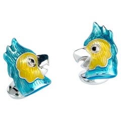 Deakin & Francis Sterling Silver Blue and Yellow Parrot Cufflinks