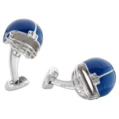 Deakin & Francis Sterling Silver Blue Enamel American Football Helmet Cufflinks