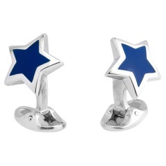 Deakin & Francis Sterling Silver Blue Enamel Star Cufflinks