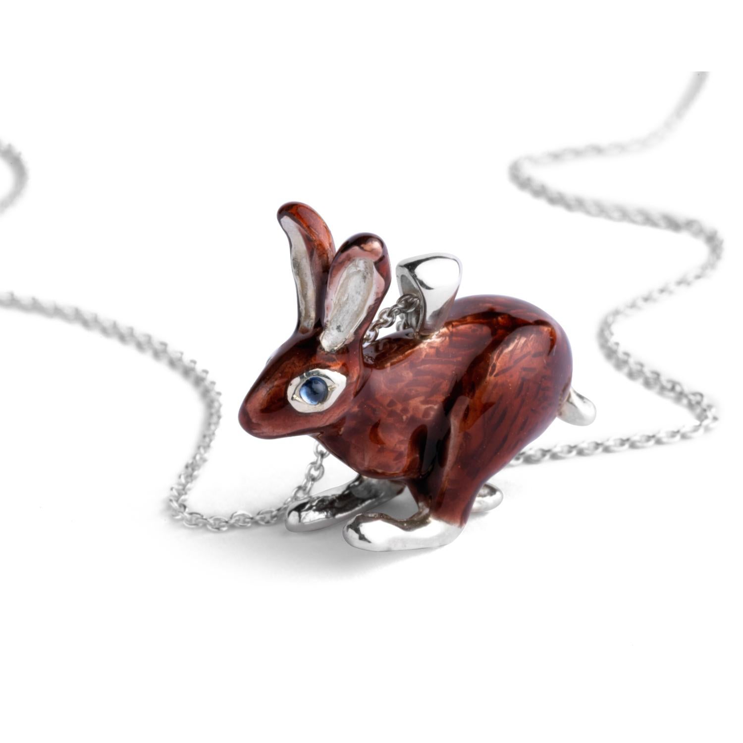 Cabochon Deakin & Francis Sterling Silver Brown Hare Pendant With Sapphire Eyes For Sale