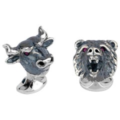 Deakin & Francis Sterling Silver Bull and Bear Cufflinks with Ruby Eyes