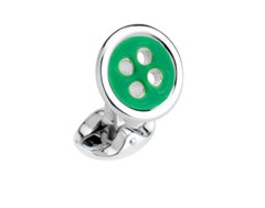 Deakin & Francis Sterling Silver Button Cufflinks with Green Enamel Detail