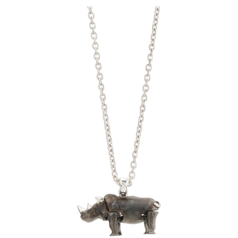 Deakin 
Francis Sterling Silver Charging Rhino Pendant and Chain For Sale