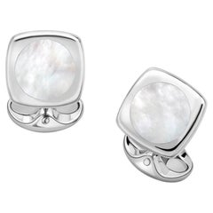 Deakin & Francis Sterling Silver Cushion Cufflinks with Round Mother-of-Pearl